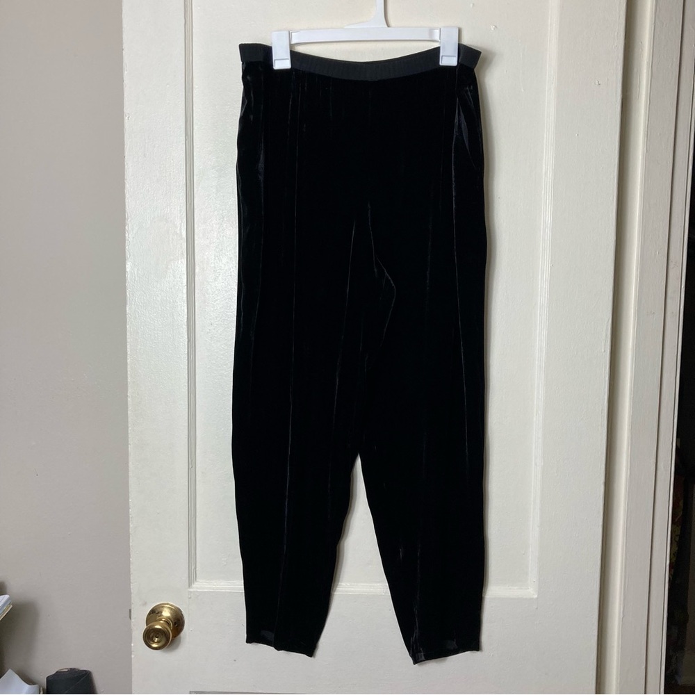 Eileen fisher black velvet pull on taper leg pants womens L rayon silk blend - Picture 2 of 9